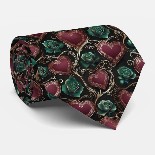 Luxury Valentine Hearts Seamless Pattern Elegant Tie (Rolled)