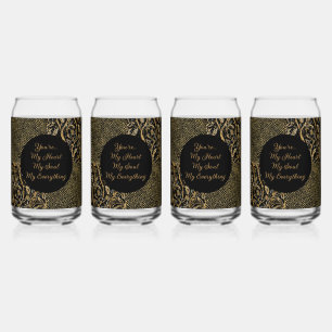 Luxury, Valentine's Day,Black Gold Florals ,Pixel  Can Glass