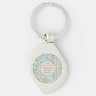 Luxury, Valentine's Day,Gold Soft Blue Flowers Art Key Ring
