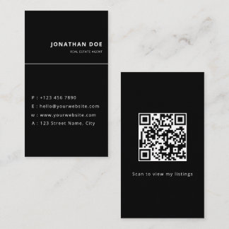 Luxury Vertical Black QR Code Realtor  Business Card