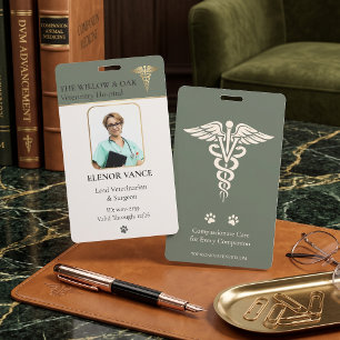 Luxury Veterinary ID Badge DVM Photo Caduceus