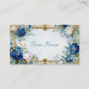 Luxury Victorian Blue Floral Ornate Gold Frame Business Card