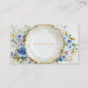 Luxury Victorian Blue Floral Ornate Gold Plate Business Card