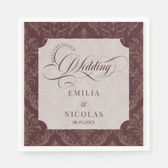 Luxury Victorian Burgundy Wedding Napkin (Front)