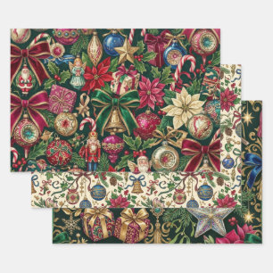 Luxury Vintage Christmas Heirloom Ornaments Wrapping Paper Sheet