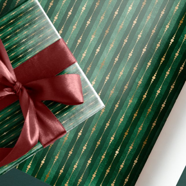 Luxury Vintage Dark Green gold stripes Gothic Wrapping Paper (GREEN DAMASK VINTAGE GOTHIC VELVET STRIPED GOLD )