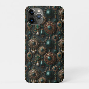 Luxury Vintage Emerald and Pearl Jewellery Pattern iPhone 11 Pro Case