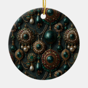 Luxury Vintage Emerald and Pearl Jewellery Pattern Ceramic Tree Decoration