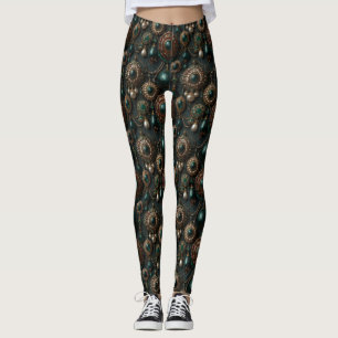 Luxury Vintage Emerald and Pearl Jewellery Pattern Leggings