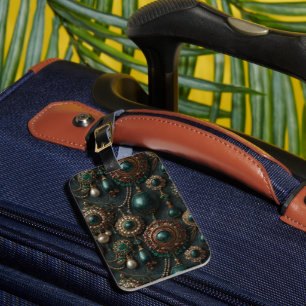 Luxury Vintage Emerald and Pearl Jewellery Pattern Luggage Tag