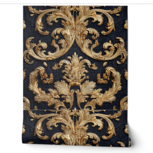 Luxury Vintage French Baroque Black Gold Royal Wallpaper