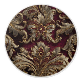 Luxury Vintage French Baroque Burgundy Gold  Ceramic Knob