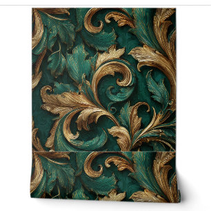 Luxury Vintage French Baroque Emerald Green Gold Wallpaper