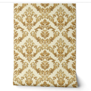 Luxury Vintage French Baroque Floral Gold Cream Wallpaper
