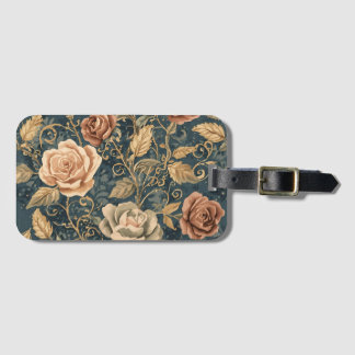Luxury, Vintage Garden of Roses, Blue Background Luggage Tag