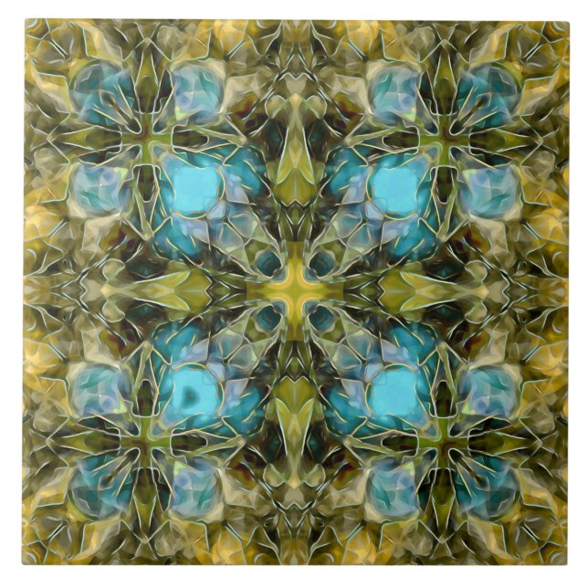 Luxury, vintage, gold, green, teal, ochre, pattern tile (Front)