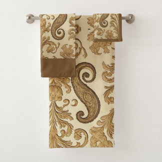 Luxury Vintage Gold Ornate Paisley Persia Heritage Bath Towel Set
