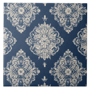 Luxury Vintage Islamic Geometric Royal Navy Blue Tile