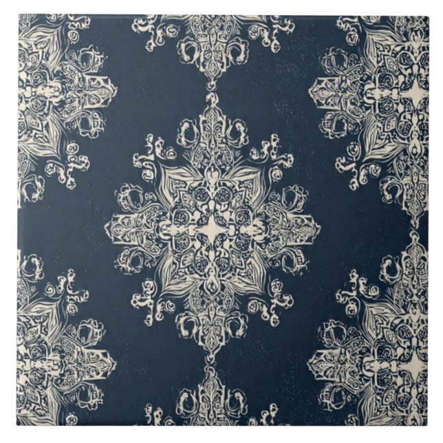 Luxury Vintage Islamic Geometric Royal Navy Blue  Tile (Front)