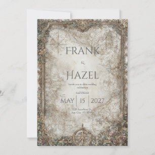 Luxury Vintage Map Gold Baroque Adventure Wedding Invitation