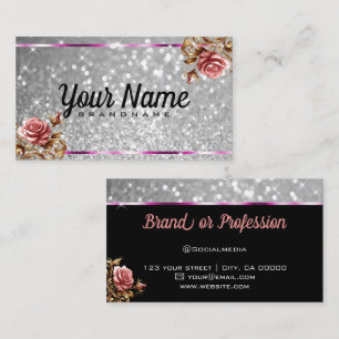 Luxury Vintage Rose Glitter Luminous Stars Chic Business Card