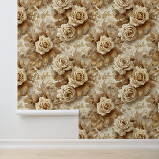 Luxury Vintage Victorian Floral Rich Gold Roses Wallpaper