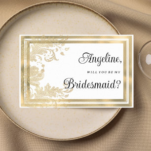 Luxury vintage white gold floral Bridesmaid Invitation