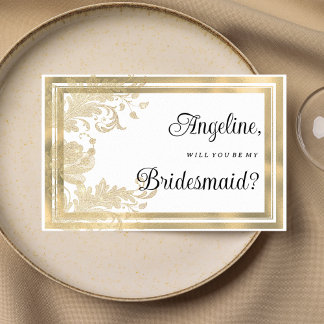 Luxury vintage white gold floral Bridesmaid Invitation