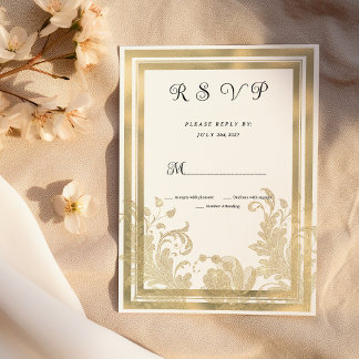 Luxury vintage white gold floral RSVP Invitation