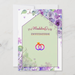 Luxury Violet Floral Art Wedding Invitation
