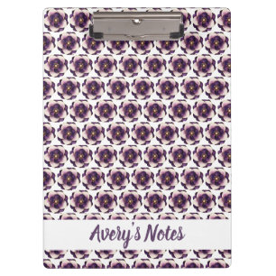 Luxury Violet Ivory Floral Name Clipboard