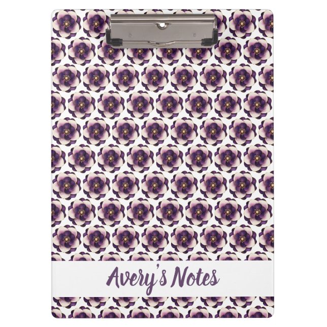 Luxury Violet Ivory Floral Name Clipboard (Front)
