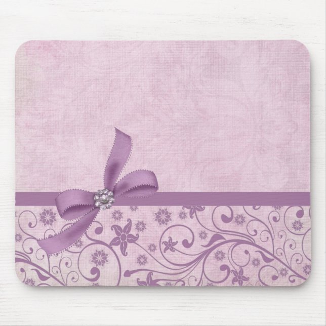 Luxury Violet Ribbon Elegant Damask Mousepad (Front)