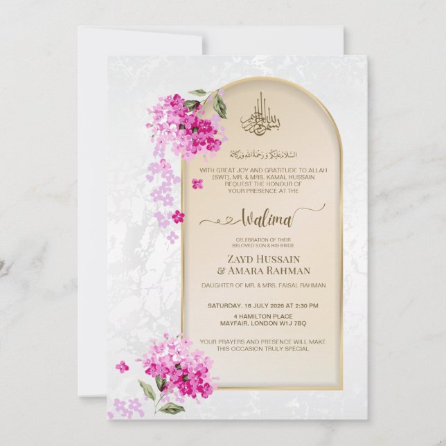 Luxury Walima Invitation | Watercolor Hydrangeas (Front)