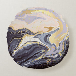 luxury wallpaper. Pink and black marble and gold a Round Cushion