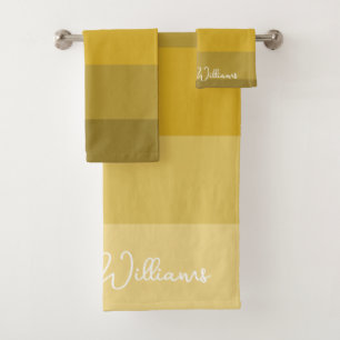 LUXURY WARM YELLOW GOLD COLOR STRIPE LINE PATTERN BATH TOWEL SET