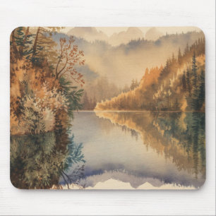 Luxury Watercolor Autumn Mountain Lake Mouse Mat