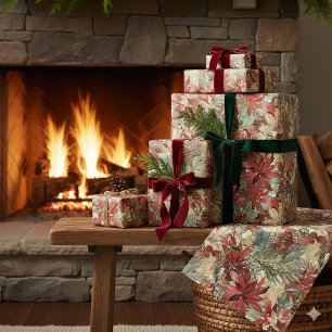 Luxury Watercolor Christmas Holiday Floral Wrapping Paper Sheet