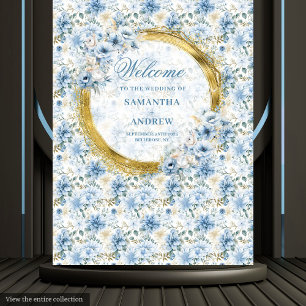 Luxury Watercolor Dusty Blue Gold Wedding Tapestry