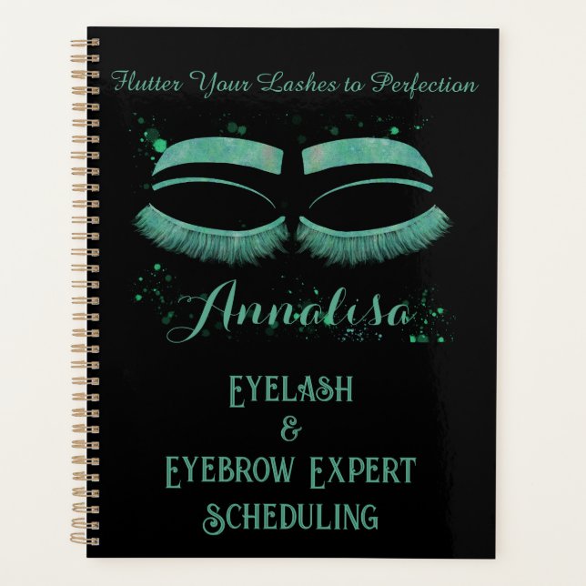 Luxury Watercolor Eyelash & Brow Beauty,Mint Green Planner (Front)