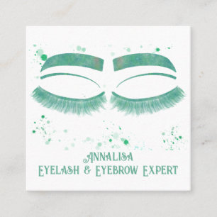 Luxury Watercolor Eyelash & Brow Beauty,Mint Green Square Business Card