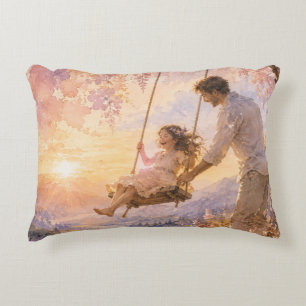 Luxury Watercolor Father and Daughter Swing Decorative Cushion