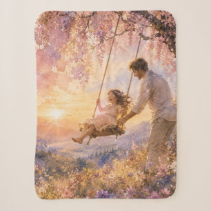Luxury Watercolor Father and Daughter Swing Sherpa Blanket