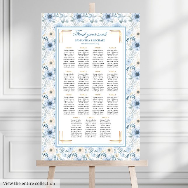 Luxury Watercolor Light Blue Gold Seating Chart (Luxury Watercolor Light Blue Gold Seating Chart)