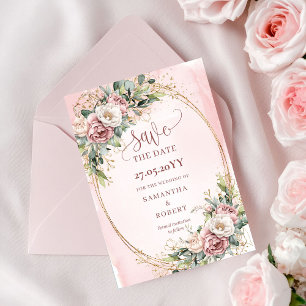 Luxury Watercolor Rose Gold Floral Save The Date
