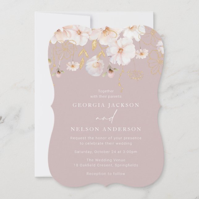 Luxury Watercolor Wildflowers Blush Wedding Invitation (Front)