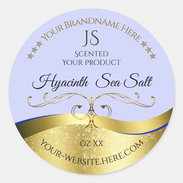 Luxury Wavy Gold Light Blue Monogram Product Label (Front)