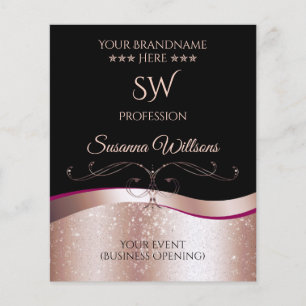 Luxury Wavy Rose Gold Decor Black Monogram Flyer