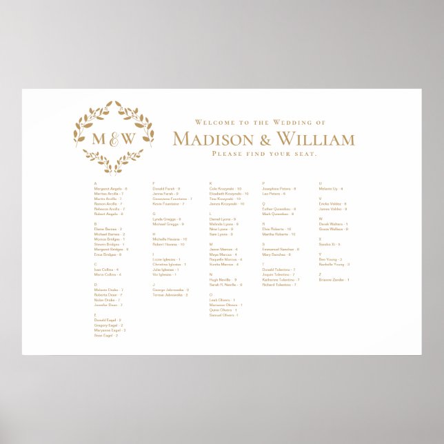 Luxury Wedding Crest Monogram guest seating chart (Front)