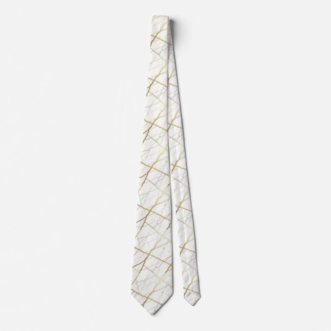 Luxury Wedding & Event Tie | White & Gold Marble  (Front)